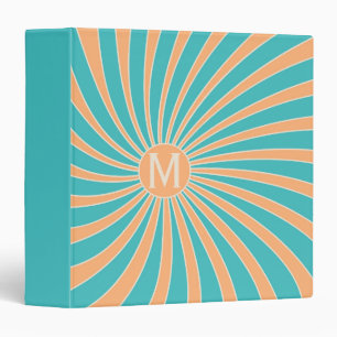 Peach and turquoise retro style sunburst design binder