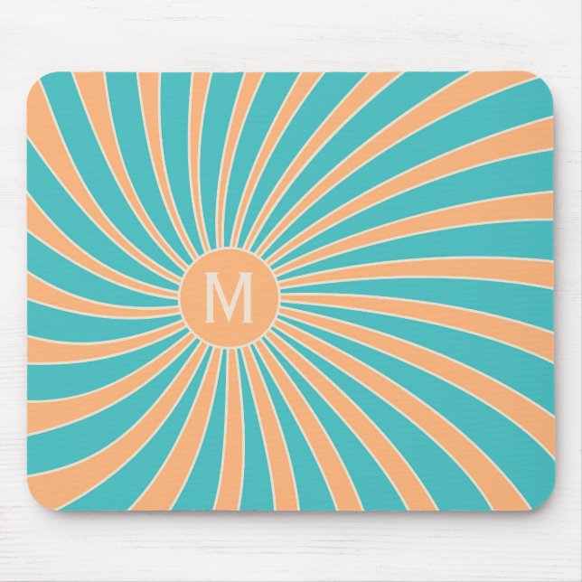 Peach and turquoise retro style sunburst design mouse pad (Front)