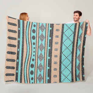 Peach And Turquoise Tribal Pattern Fleece Blanket