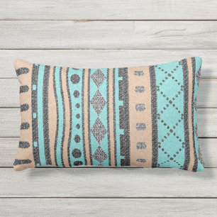 Peach And Turquoise Tribal Pattern Outdoor Pillow