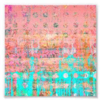 Peach and Turquoise Weathered Paint Polka Dot Photo Print
