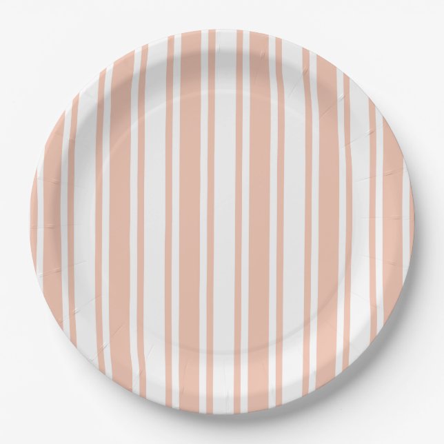 Peach and white candy stripes paper plate (Front)