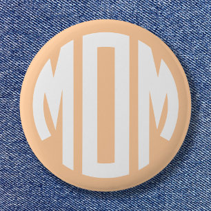 Peach and White Circle Monogram MOM 2 Inch Round Button
