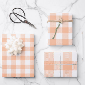 Peach and White Country Gingham Wrapping Paper Sheet