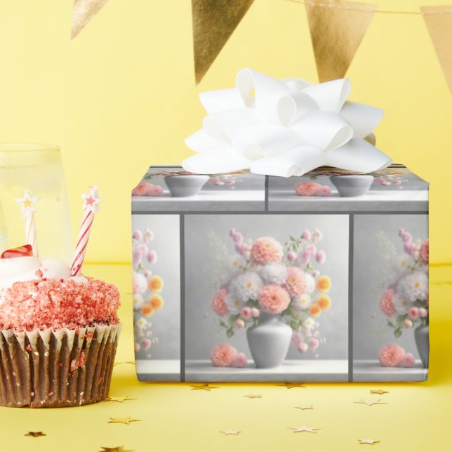 Peach and White Dahlia Bouquet Wrapping Paper (Birthday Party)