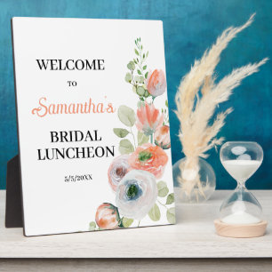 Peach and White Floral Bridal Luncheon Welcome  Plaque