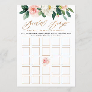 Peach and White Floral Bridal Shower Bingo Game Invitation