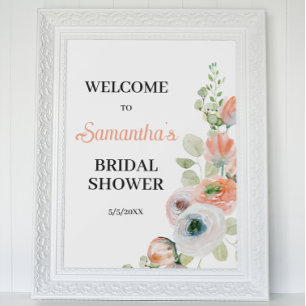 Peach and White Floral Bridal Shower Welcome  Poster