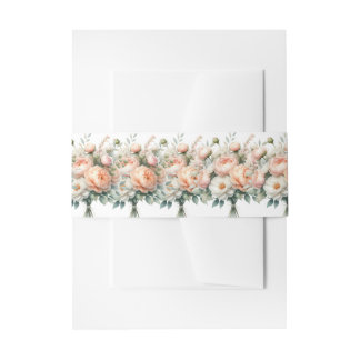 Peach and White Floral Invitation Belly Band