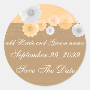 Peach And White Floral Save The Date Reminders Classic Round Sticker