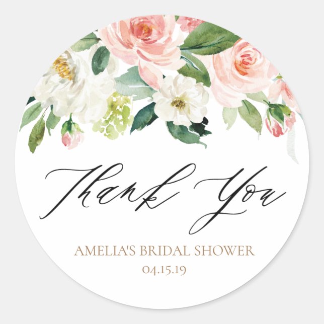 Peach and White Floral Thank You Sticker (Front)