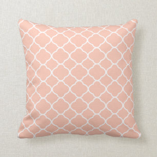 Peach and White Geometric Quatrefoil Pattern Throw Pillow
