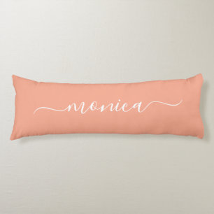 Peach and White Girly Signature Name Body Pillow