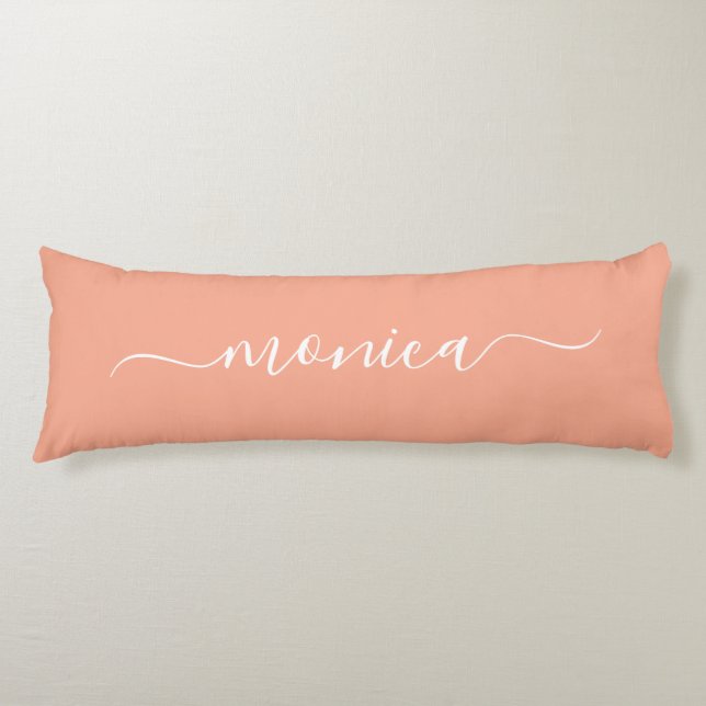 Peach and White Girly Signature Name Body Pillow (Front)
