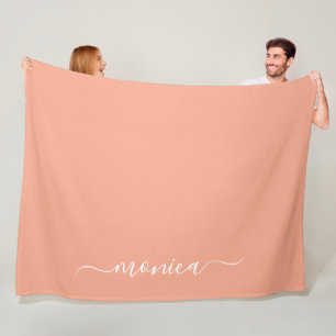 Peach and White Girly Signature Name Fleece Blanket