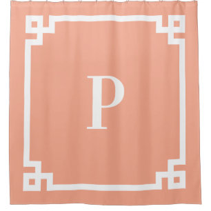Peach and White Greek Key Simple Monogram
