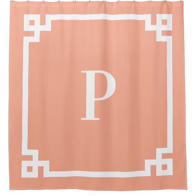 Peach and White Greek Key Simple Monogram (Front)