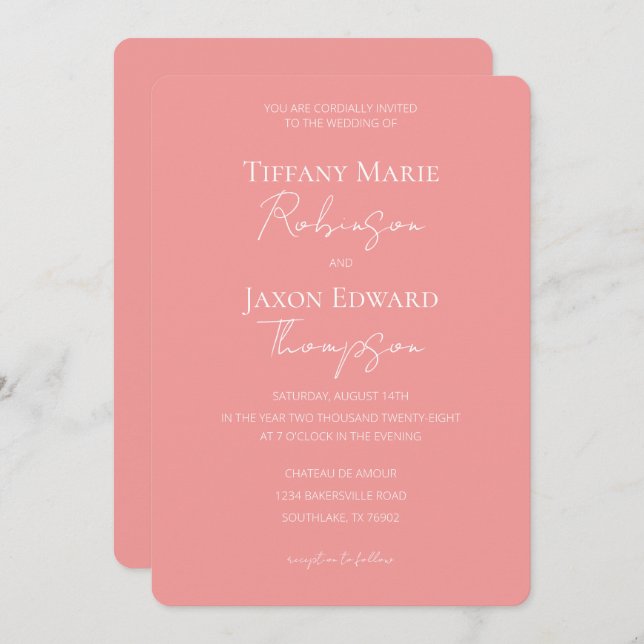 Peach and White Minimalist Elegance Wedding Invitation (Front/Back)