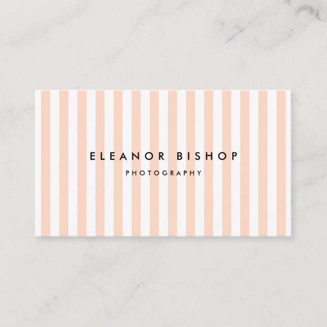 Peach and White Pinstripes Pattern Modern Business Card (Front)