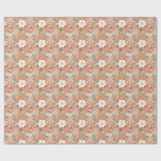 Peach and White Retro Daisies Floral Pattern  Wrapping Paper