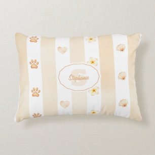 Peach and White Stripe - Hearts, Flower, Paw Print Accent Pillow