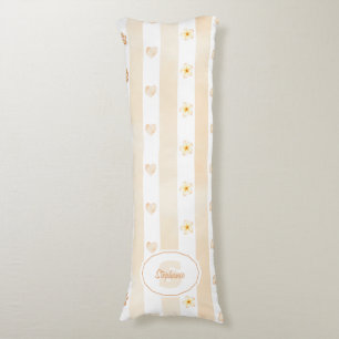Peach and White Stripe - Hearts, Flower, Paw Print Body Pillow