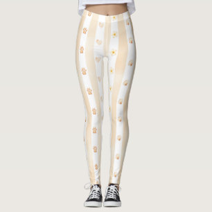 Peach and White Stripe - Hearts, Flower, Paw Print Leggings
