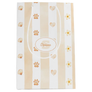 Peach and White Stripe - Hearts, Flower, Paw Print Medium Gift Bag