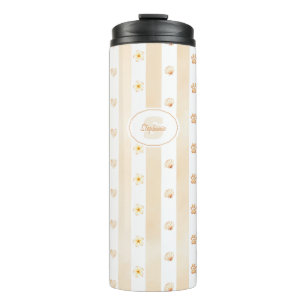 Peach and White Stripe - Hearts, Flower, Paw Print Thermal Tumbler