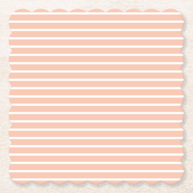 Peach and White Stripes Paper Coaster (Front)