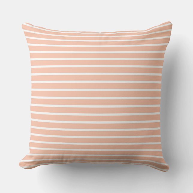Peach and White Stripes Throw Pillow (Front)