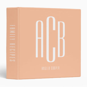 Peach and White Three Letter Monogram Recipe Binder