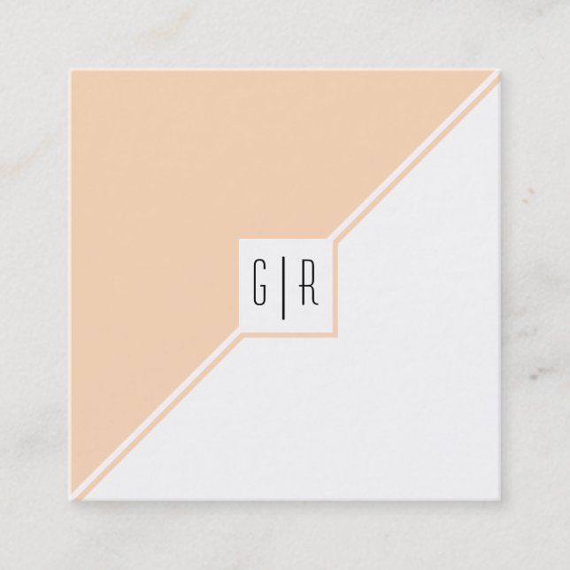 Peach and white triangles and monogram modern square business card (Front)