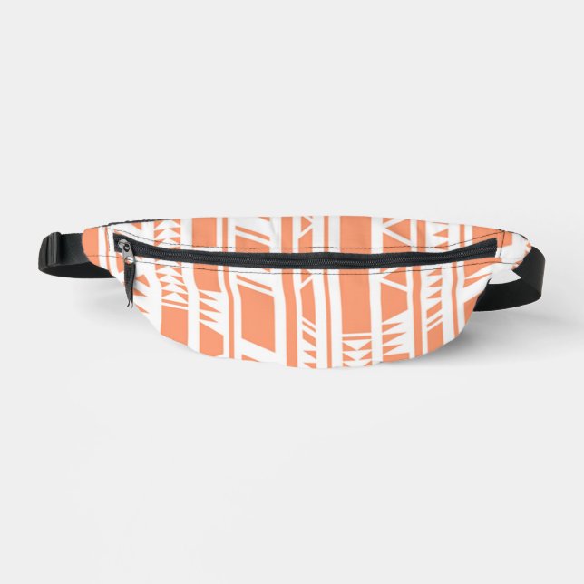 Peach and white tribal print pattern fanny pack (Front)