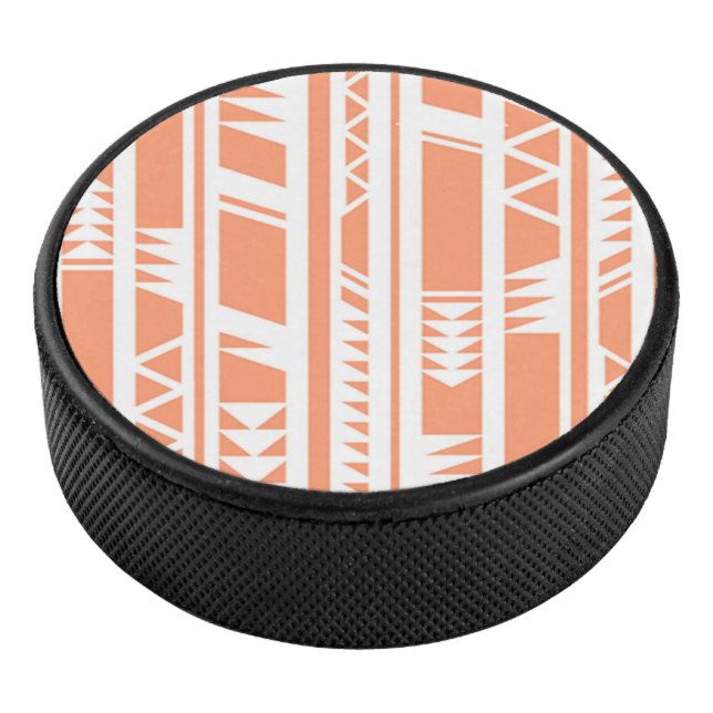 Peach and white tribal print pattern hockey puck (3/4)