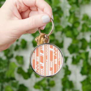 Peach and white tribal print pattern keychain