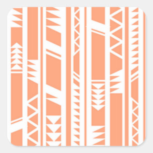 Peach and white tribal print pattern square sticker