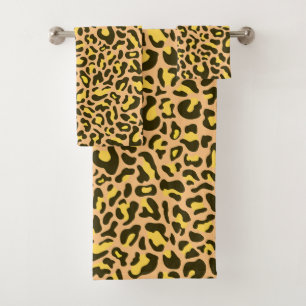 Peach and Yellow Leopard Print Trendy Bath Towel Set