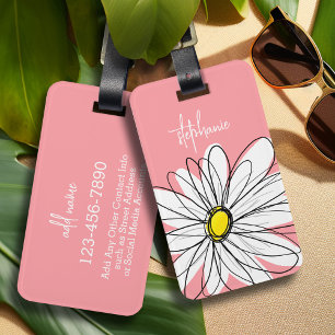 Peach and Yellow Whimsical Daisy Custom Text Luggage Tag
