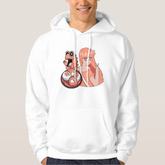 Peach Anime Girl with Cat Paw Mochis and Funny Din Hoodie
