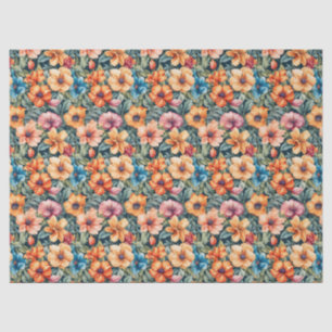 Peach Apricot and Mauve Floral Tissue Paper