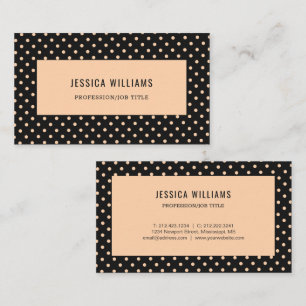 Peach Apricot Polka Dots on a Black Background Business Card