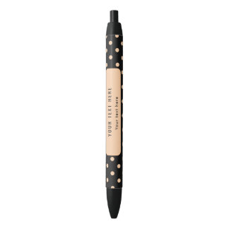 Peach Apricot Polka Dots on a Black Background Ink Pen