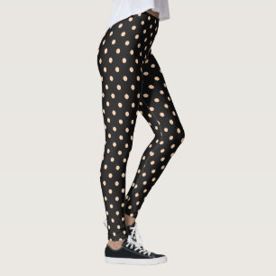 Peach Apricot Polka Dots on a Black Background Leggings