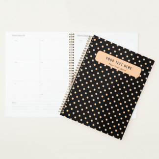 Peach Apricot Polka Dots on a Black Background Planner