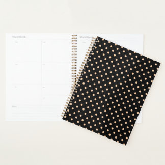 Peach Apricot Polka Dots on a Black Background Planner