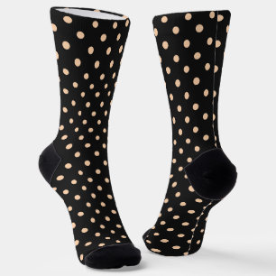 Peach Apricot Polka Dots on a Black Background Socks