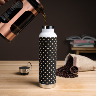 Peach Apricot Polka Dots on a Black Background Water Bottle