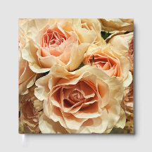 Peach Apricot Rose Bouquet Wedding Guest Book