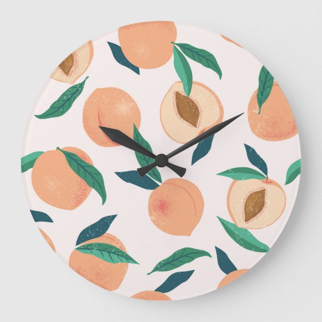 Peach Apricot: Tropical Seamless Pattern. Large Clock (Front)